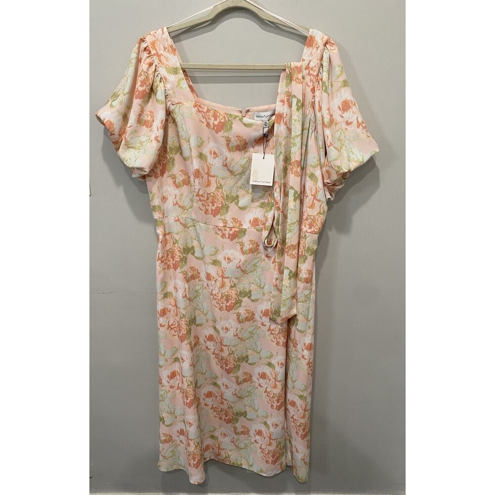 Gibson Latimer Peach Floral Puff Sleeve Fit & Flare Midi Dress XXL NWT Wedding